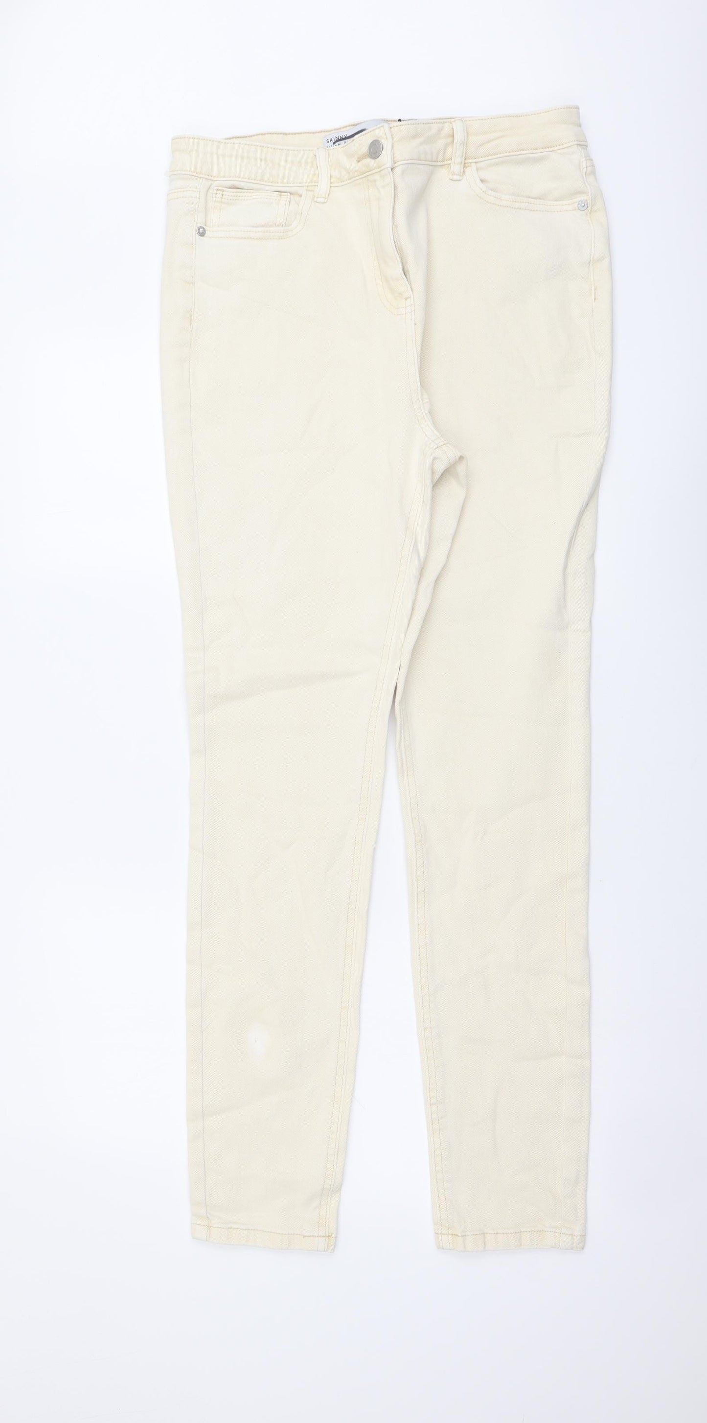 NEXT Womens Beige Cotton Skinny Jeans Size 14 L31 in Regular Button
