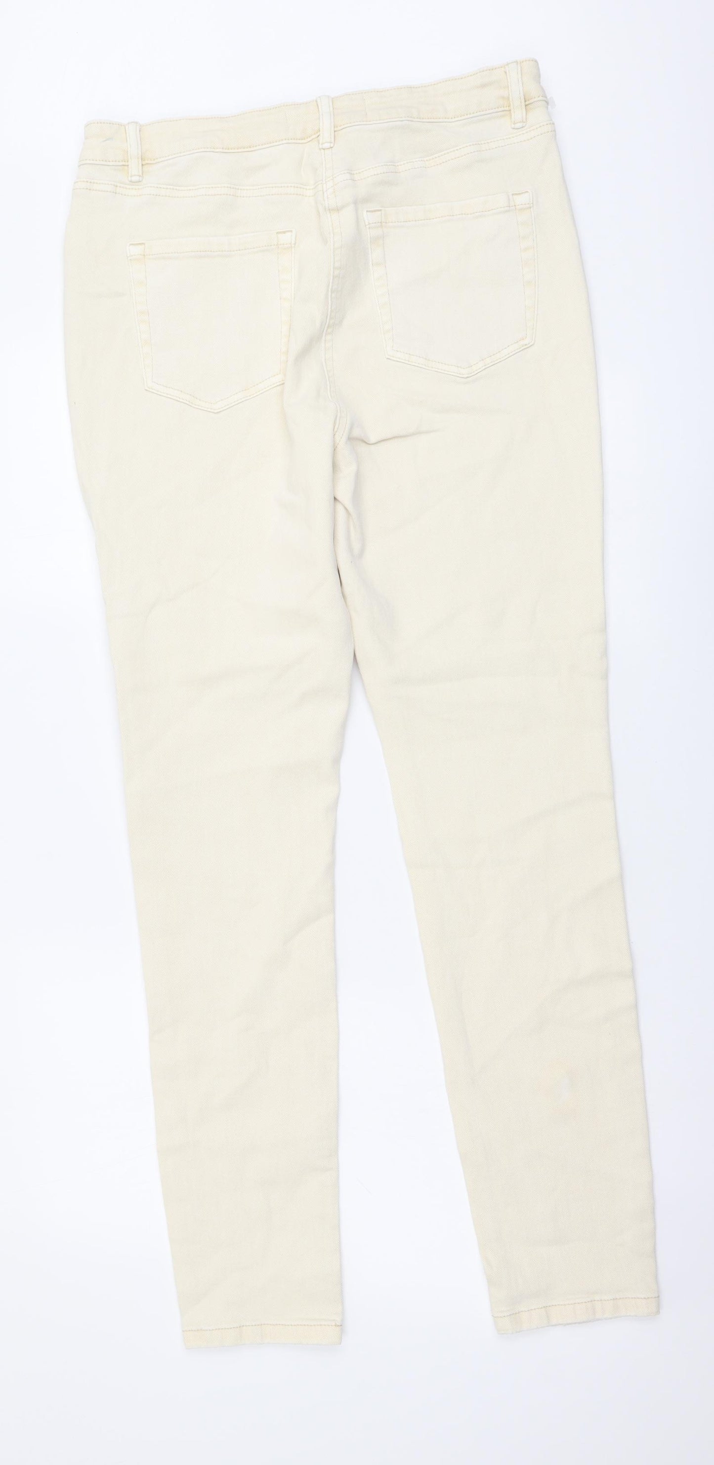 NEXT Womens Beige Cotton Skinny Jeans Size 14 L31 in Regular Button