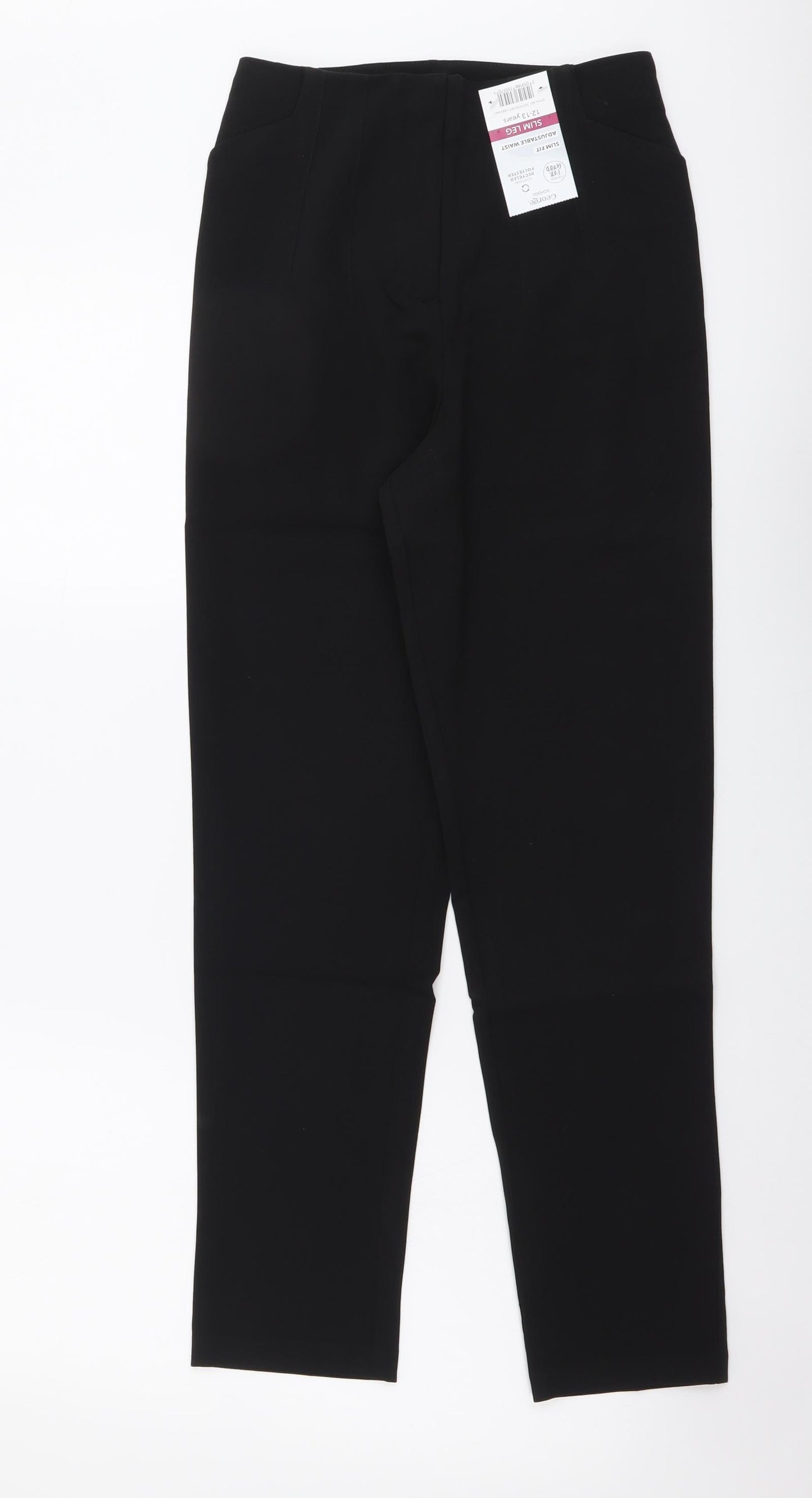 George Boys Black Polyester Chino Trousers Size 12-13 Years Regular Button - School