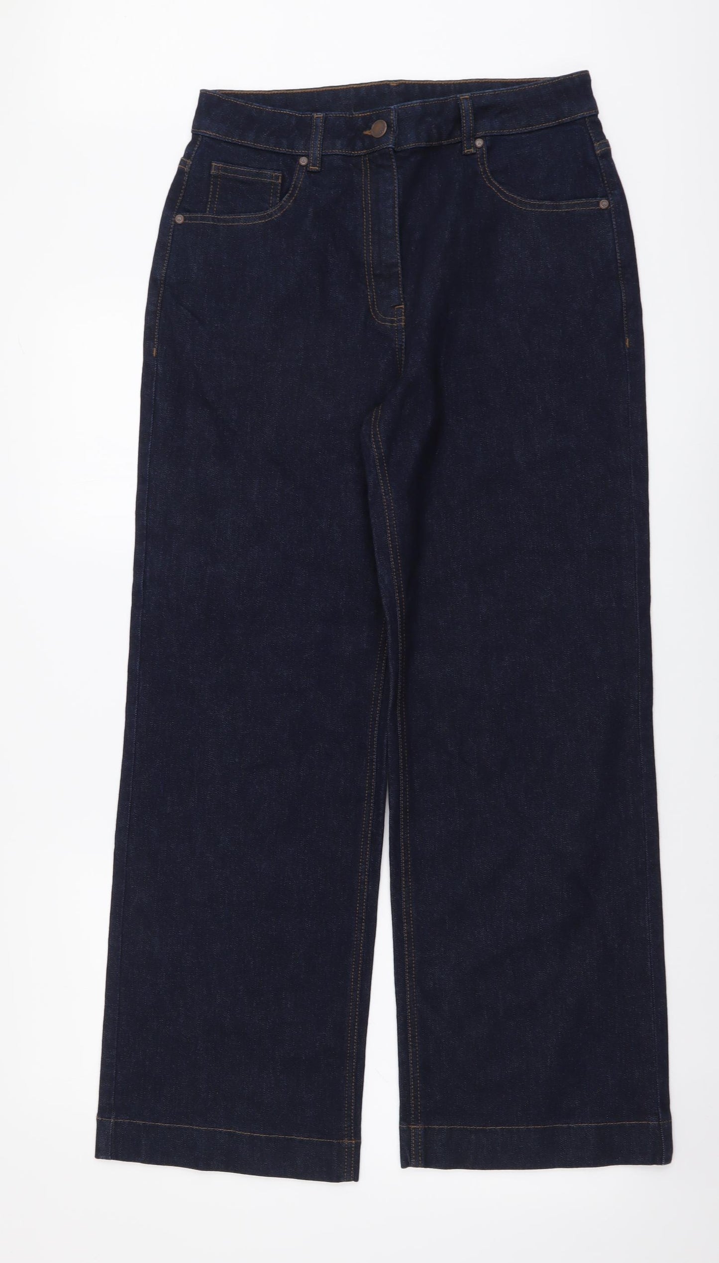 NEXT Womens Blue Cotton Wide-Leg Jeans Size 12 L29 in Regular Button