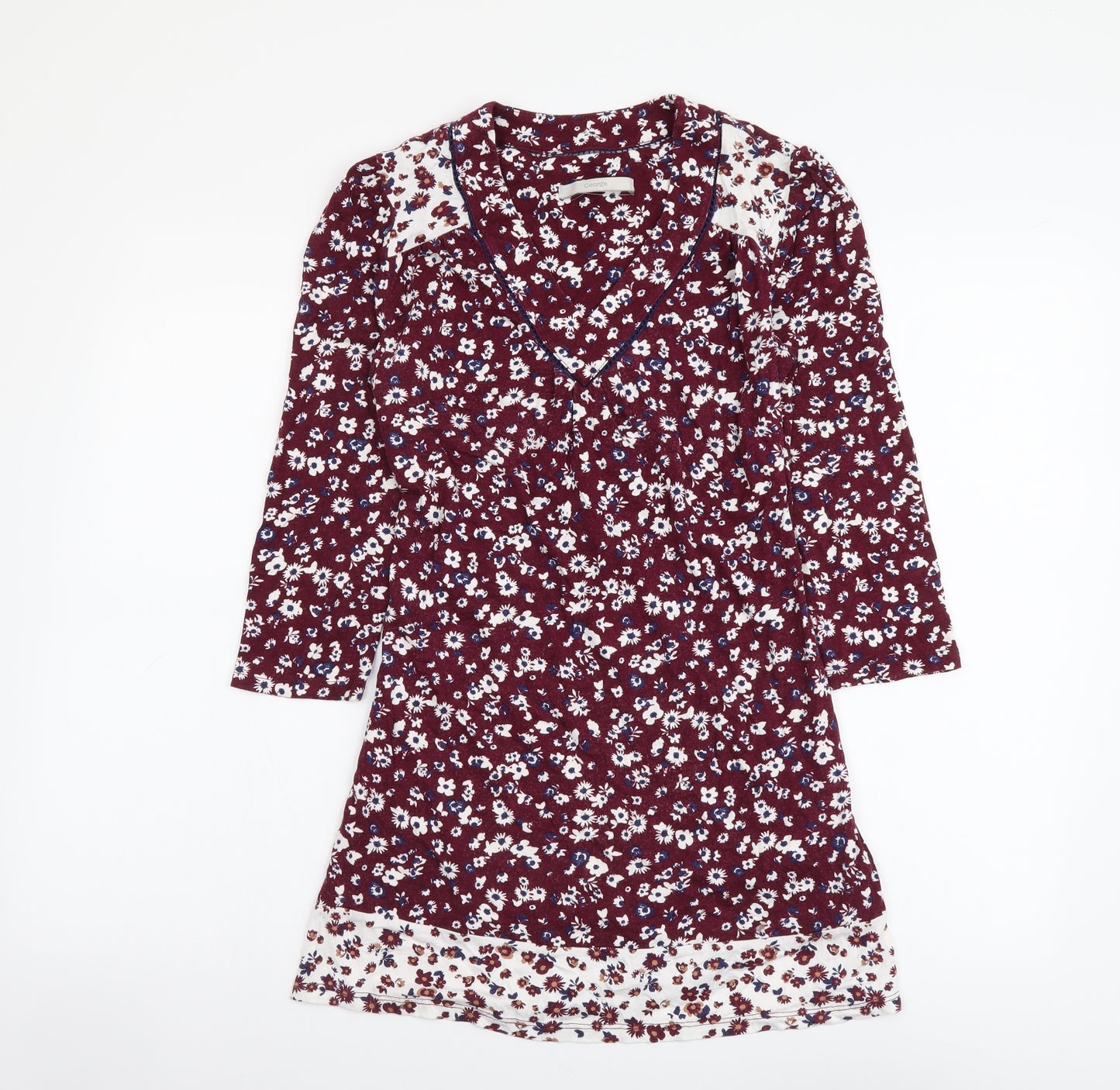 George Womens Red Floral Viscose Basic Blouse Size 8 V-Neck