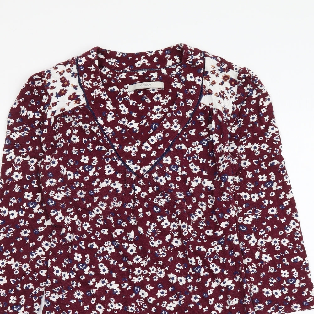George Womens Red Floral Viscose Basic Blouse Size 8 V-Neck