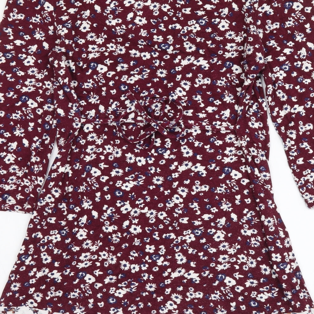 George Womens Red Floral Viscose Basic Blouse Size 8 V-Neck
