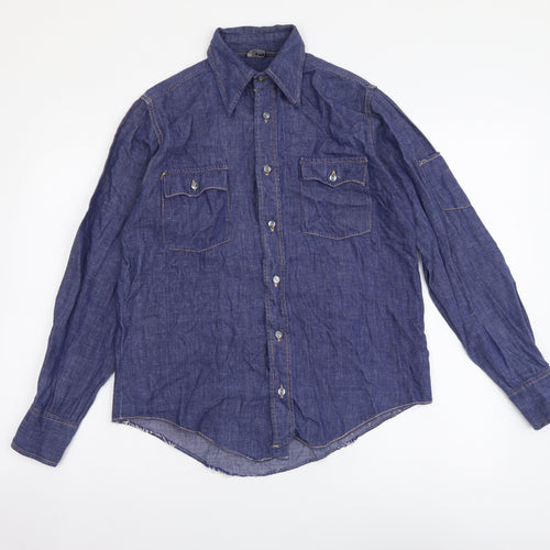 Moogie Womens Blue Cotton Basic Button-Up Size S Collared