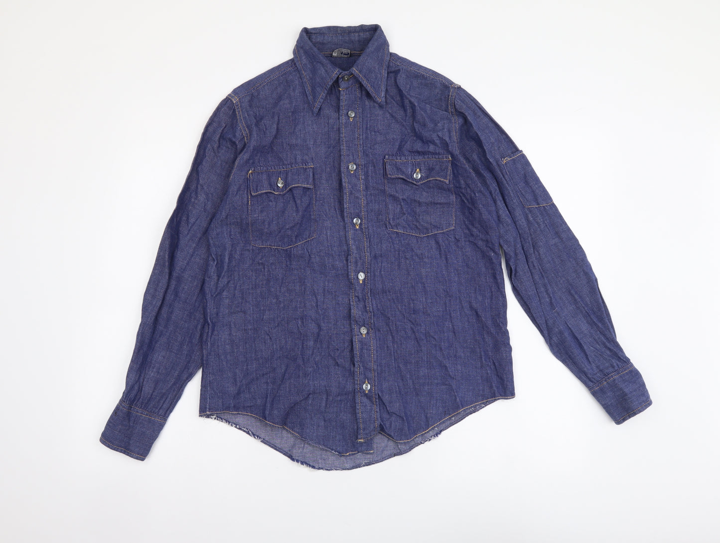 Moogie Womens Blue Cotton Basic Button-Up Size S Collared