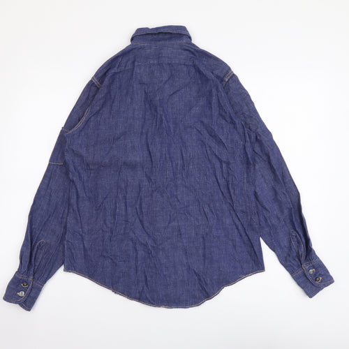 Moogie Womens Blue Cotton Basic Button-Up Size S Collared
