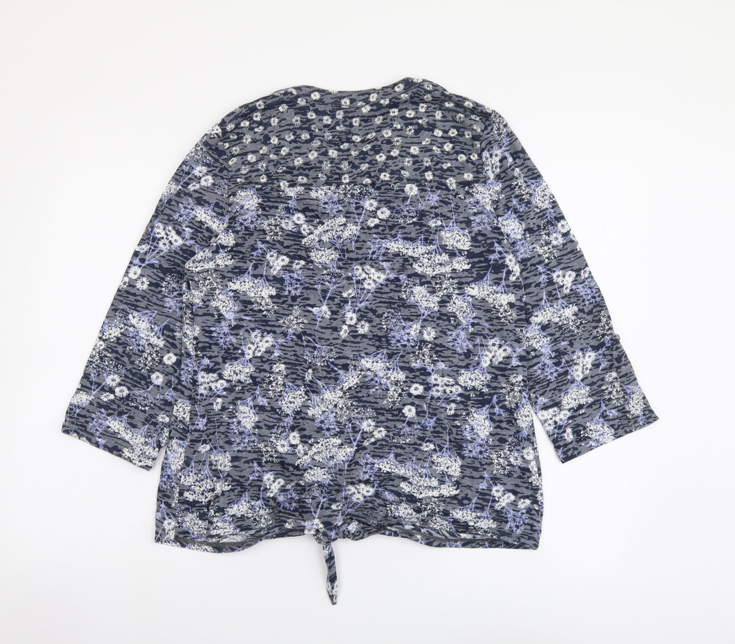 Roman Womens Grey Floral Polyester Basic Button-Up Size 12 V-Neck
