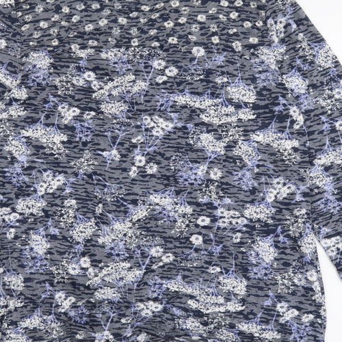 Roman Womens Grey Floral Polyester Basic Button-Up Size 12 V-Neck