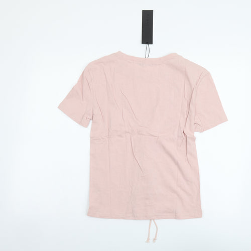 Eight Womens Pink Cotton Basic T-Shirt Size S Round Neck - Lace Up Detail