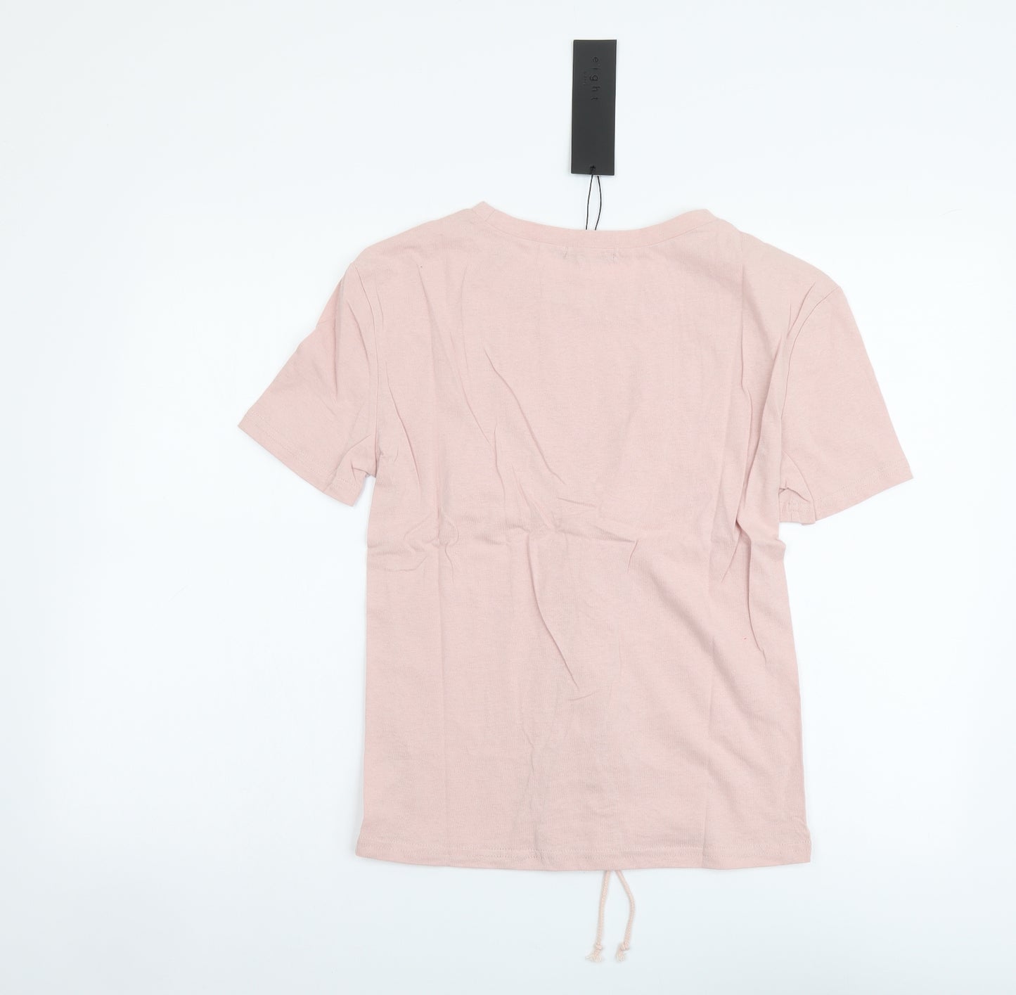 Eight Womens Pink Cotton Basic T-Shirt Size S Round Neck - Lace Up Detail