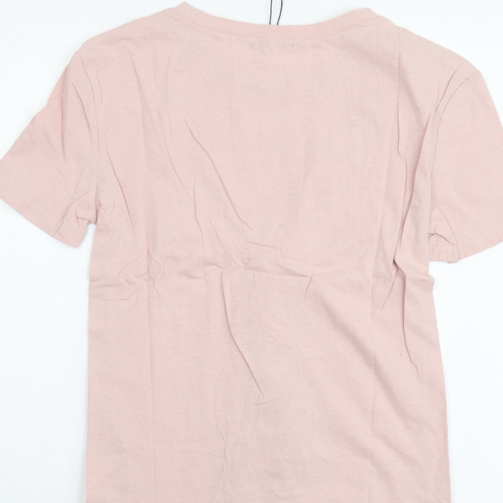 Eight Womens Pink Cotton Basic T-Shirt Size S Round Neck - Lace Up Detail