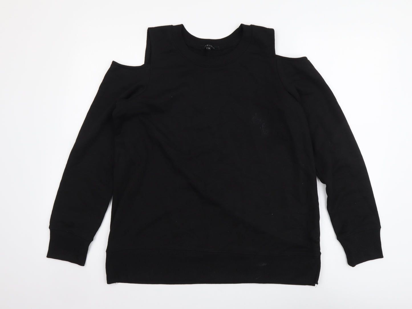 New Look Womens Black Cotton Basic Blouse Size 14 Round Neck - Cold Shoulder
