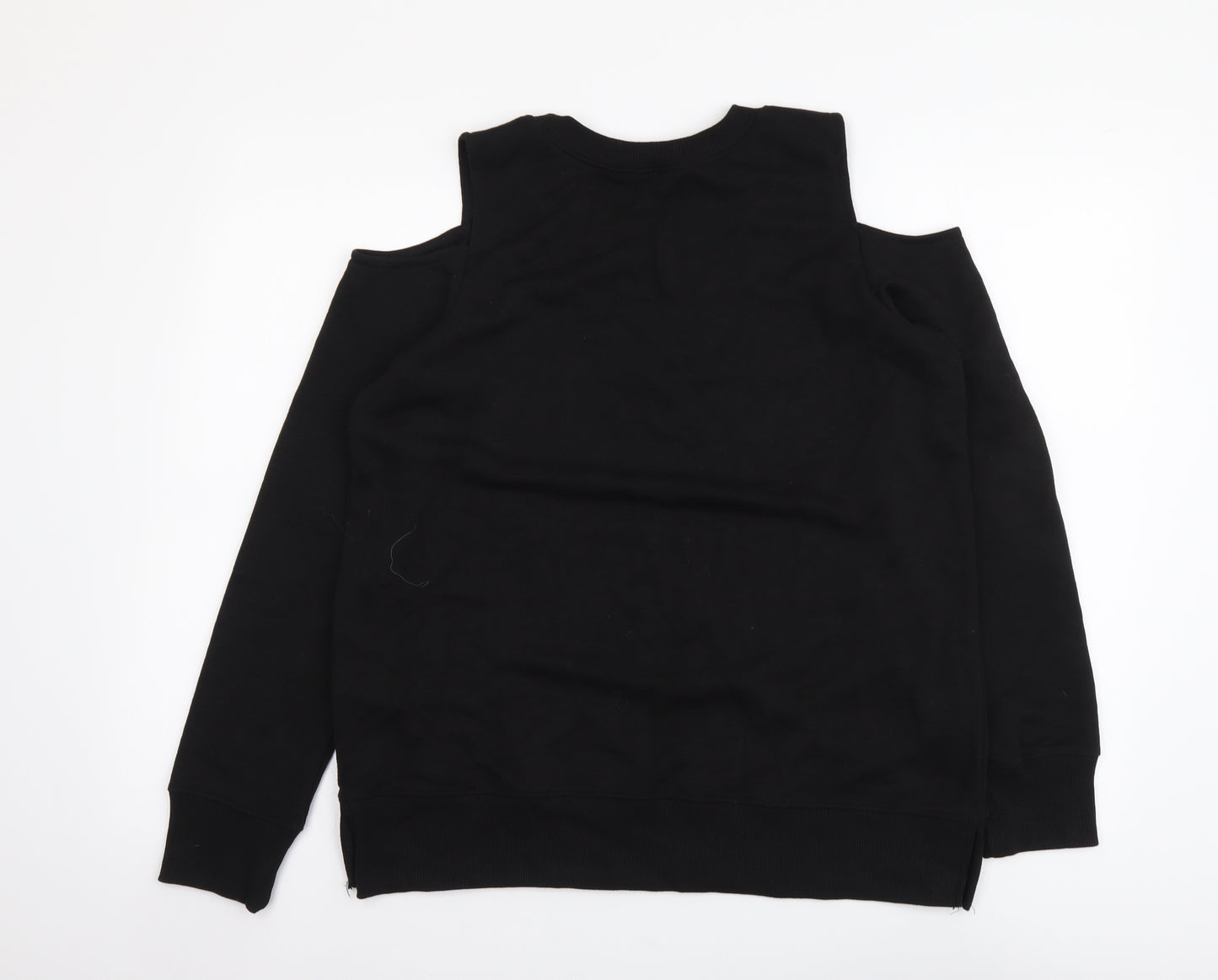New Look Womens Black Cotton Basic Blouse Size 14 Round Neck - Cold Shoulder