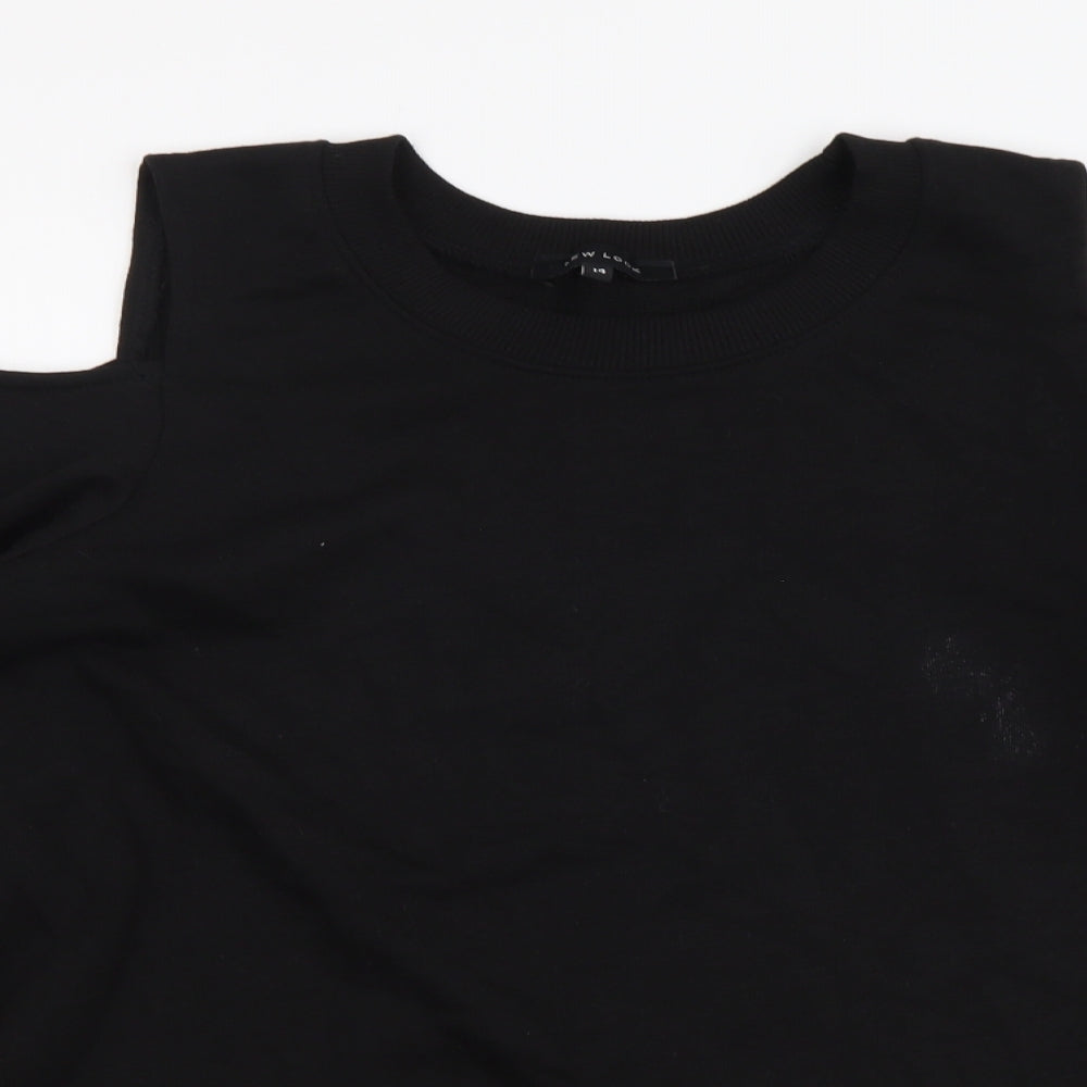 New Look Womens Black Cotton Basic Blouse Size 14 Round Neck - Cold Shoulder