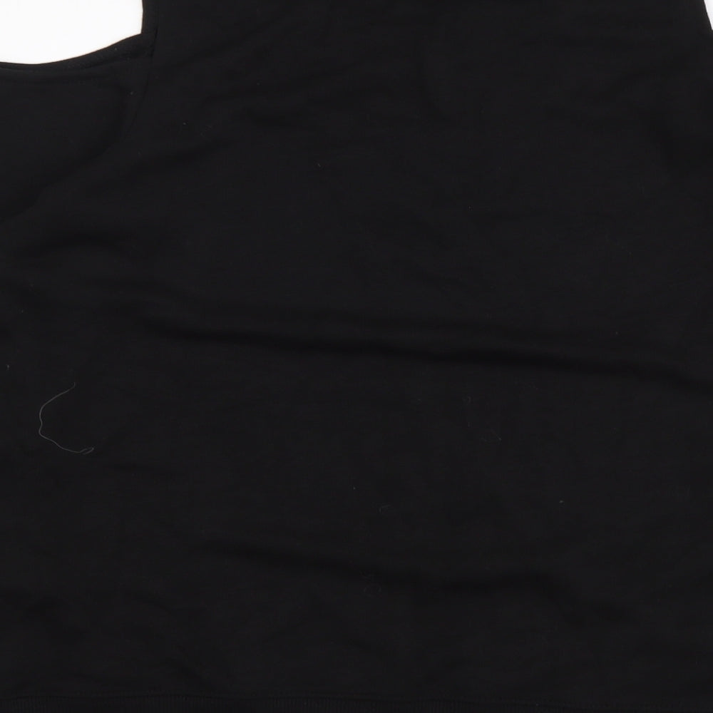 New Look Womens Black Cotton Basic Blouse Size 14 Round Neck - Cold Shoulder