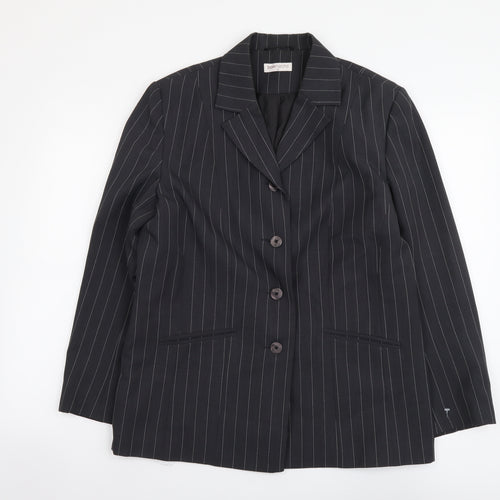 Bonmarché Womens Grey Striped Polyester Jacket Suit Jacket Size 14