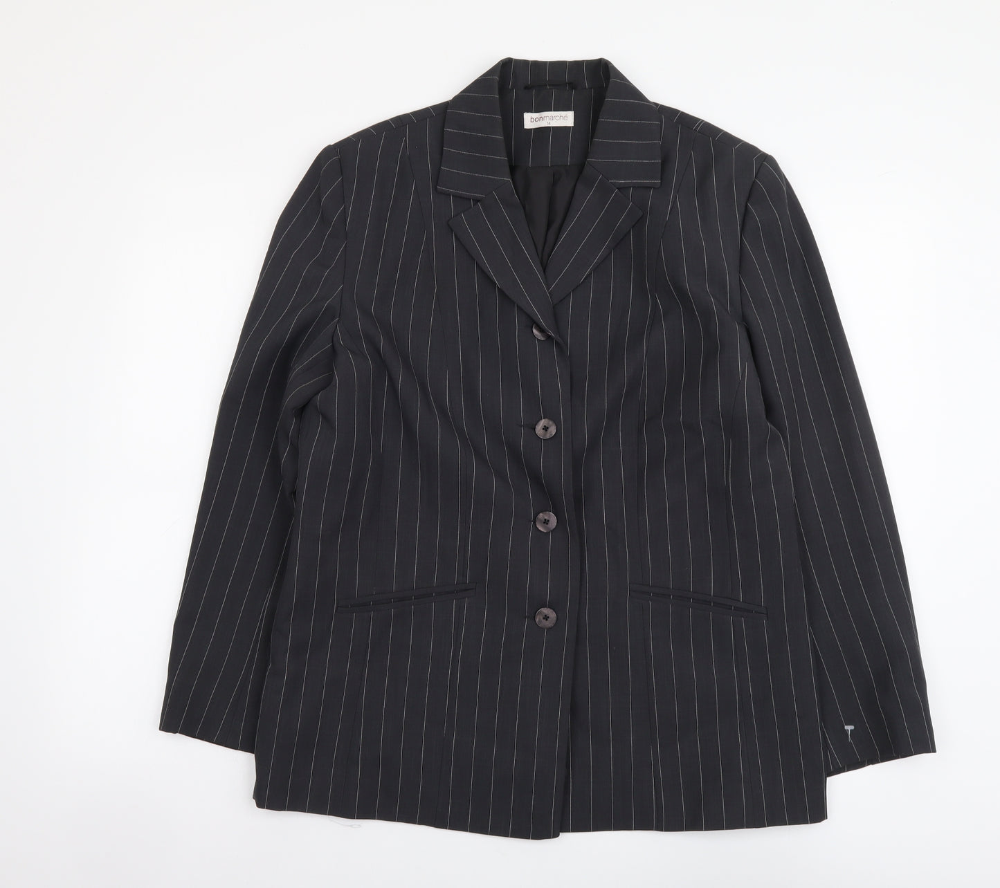 Bonmarché Womens Grey Striped Polyester Jacket Suit Jacket Size 14