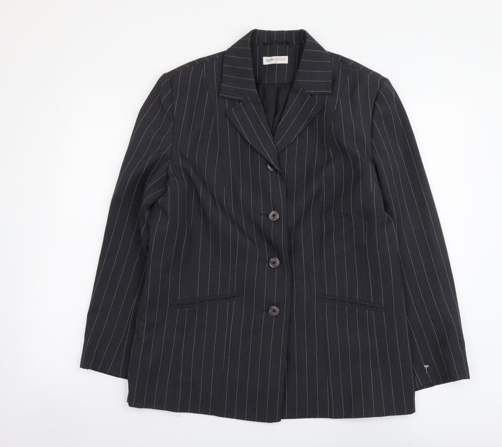Bonmarché Womens Grey Striped Polyester Jacket Suit Jacket Size 14