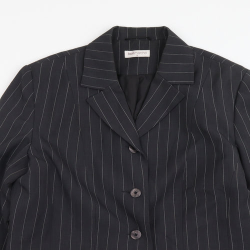 Bonmarché Womens Grey Striped Polyester Jacket Suit Jacket Size 14