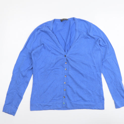 Peter Hahn Womens Blue V-Neck Acrylic Cardigan Jumper Size 12