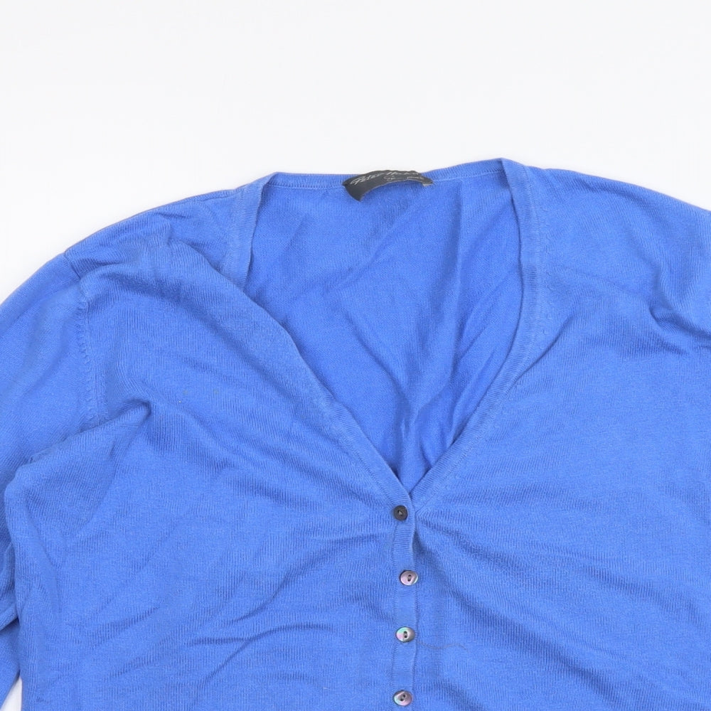 Peter Hahn Womens Blue V-Neck Acrylic Cardigan Jumper Size 12