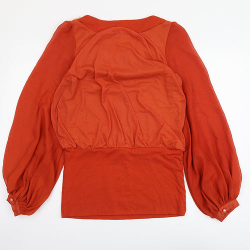 Pussycat London Womens Orange Polyester Basic Blouse Size S Round Neck