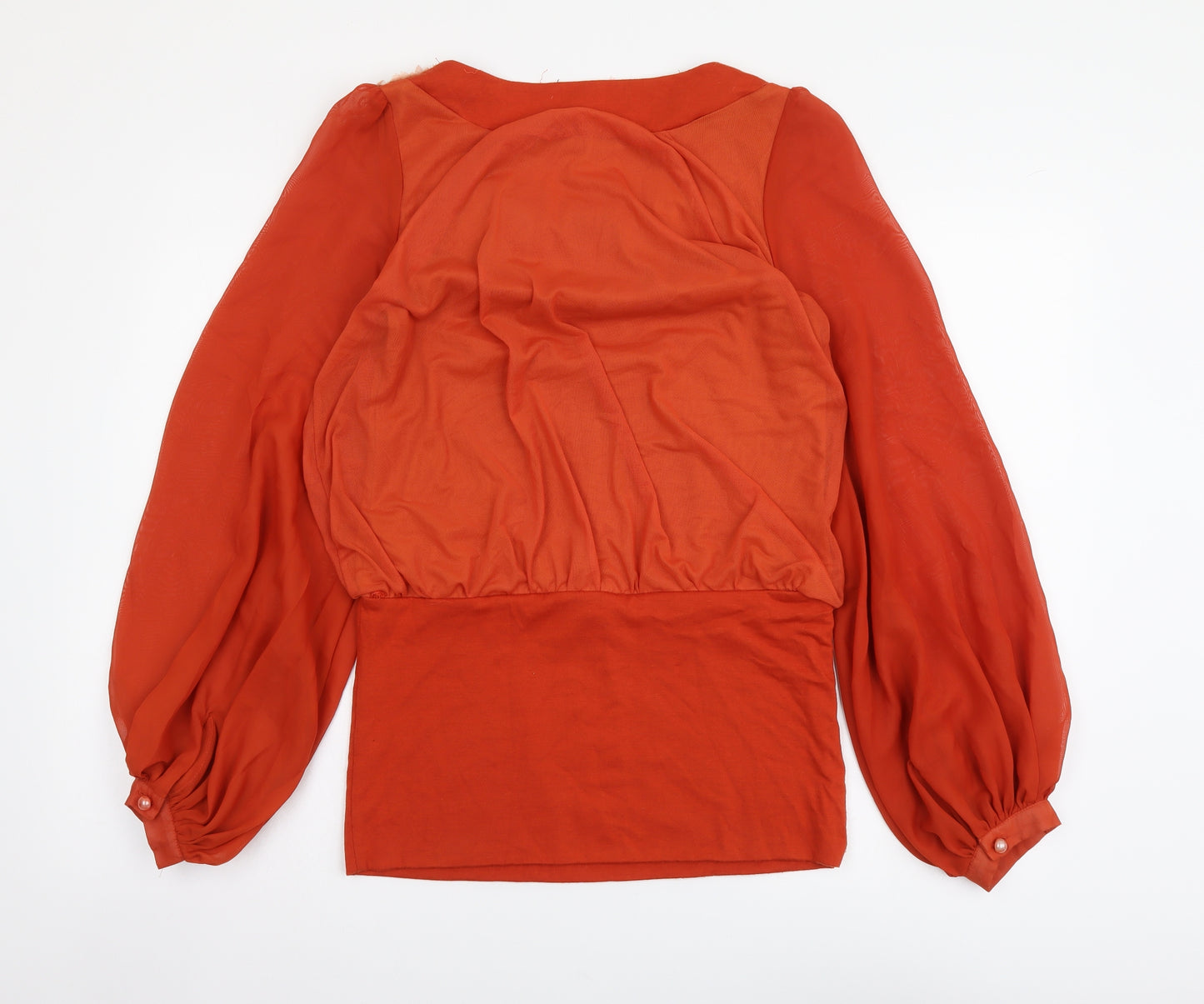 Pussycat London Womens Orange Polyester Basic Blouse Size S Round Neck