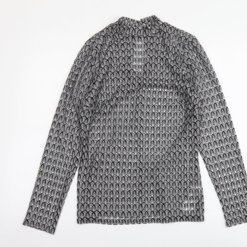 Red Herring Womens Black Geometric Polyester Basic Blouse Size 12 Mock Neck