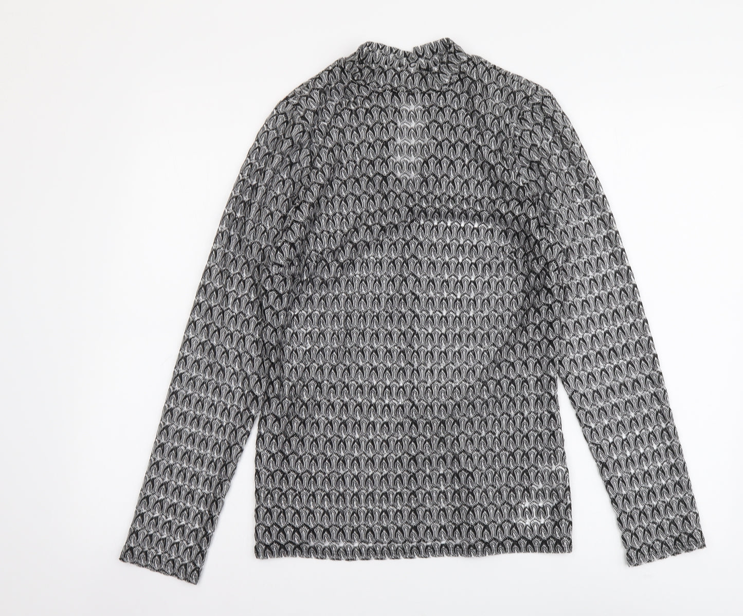 Red Herring Womens Black Geometric Polyester Basic Blouse Size 12 Mock Neck