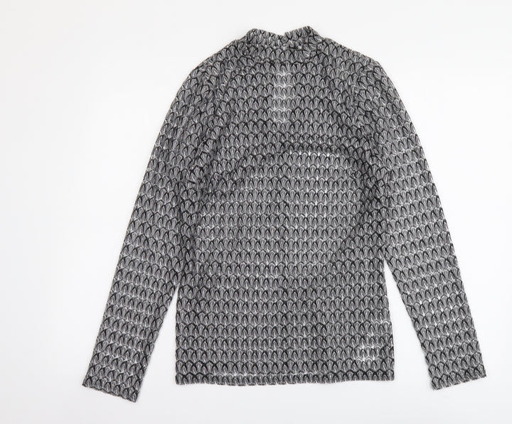 Red Herring Womens Black Geometric Polyester Basic Blouse Size 12 Mock Neck