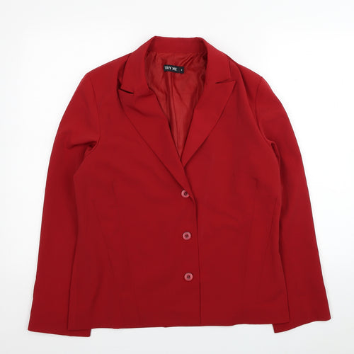 Try Me Womens Red Polyester Jacket Suit Jacket Size M - Shoulder Pads