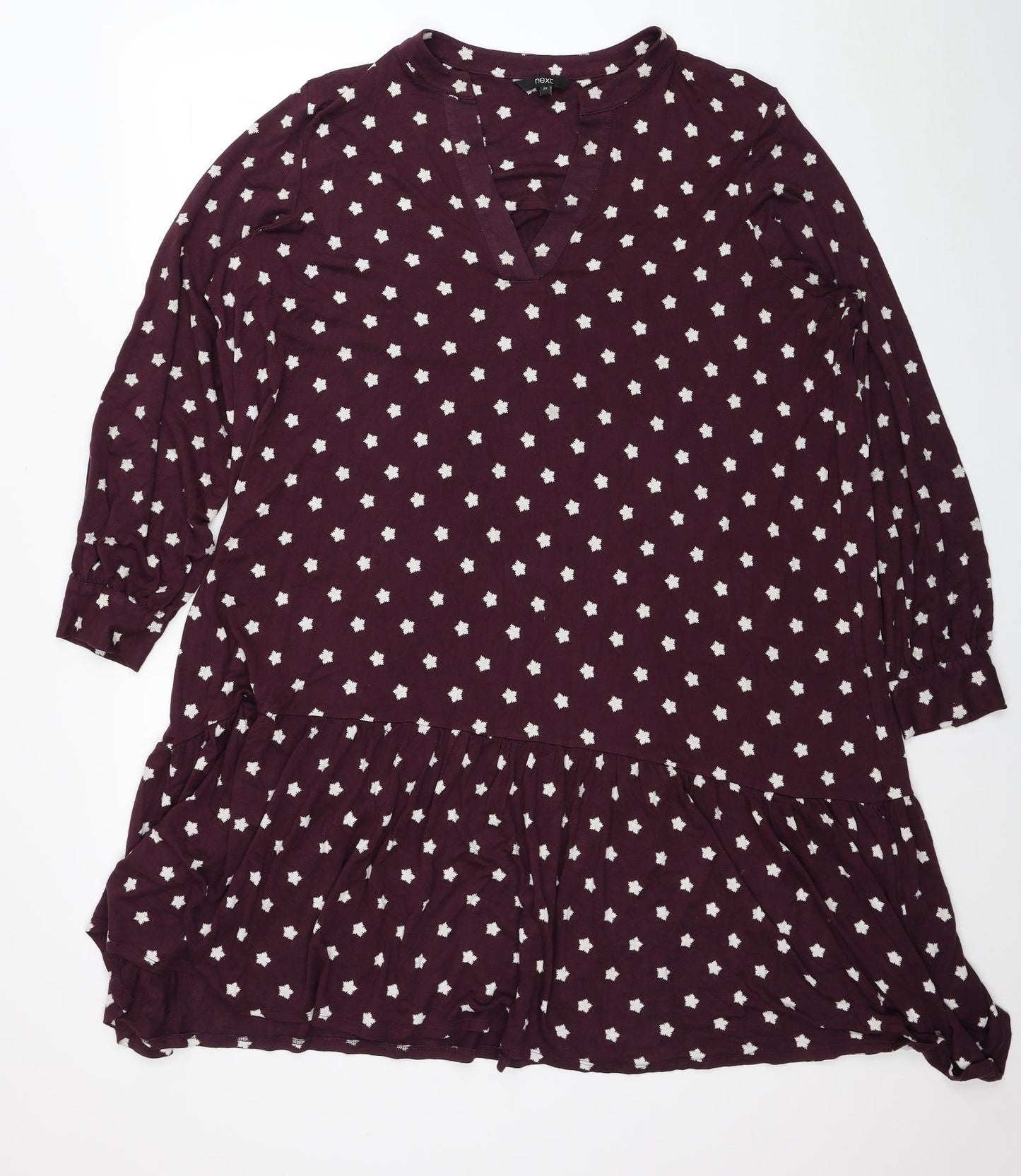 NEXT Womens Red Geometric Viscose Tunic T-Shirt Size 22 V-Neck