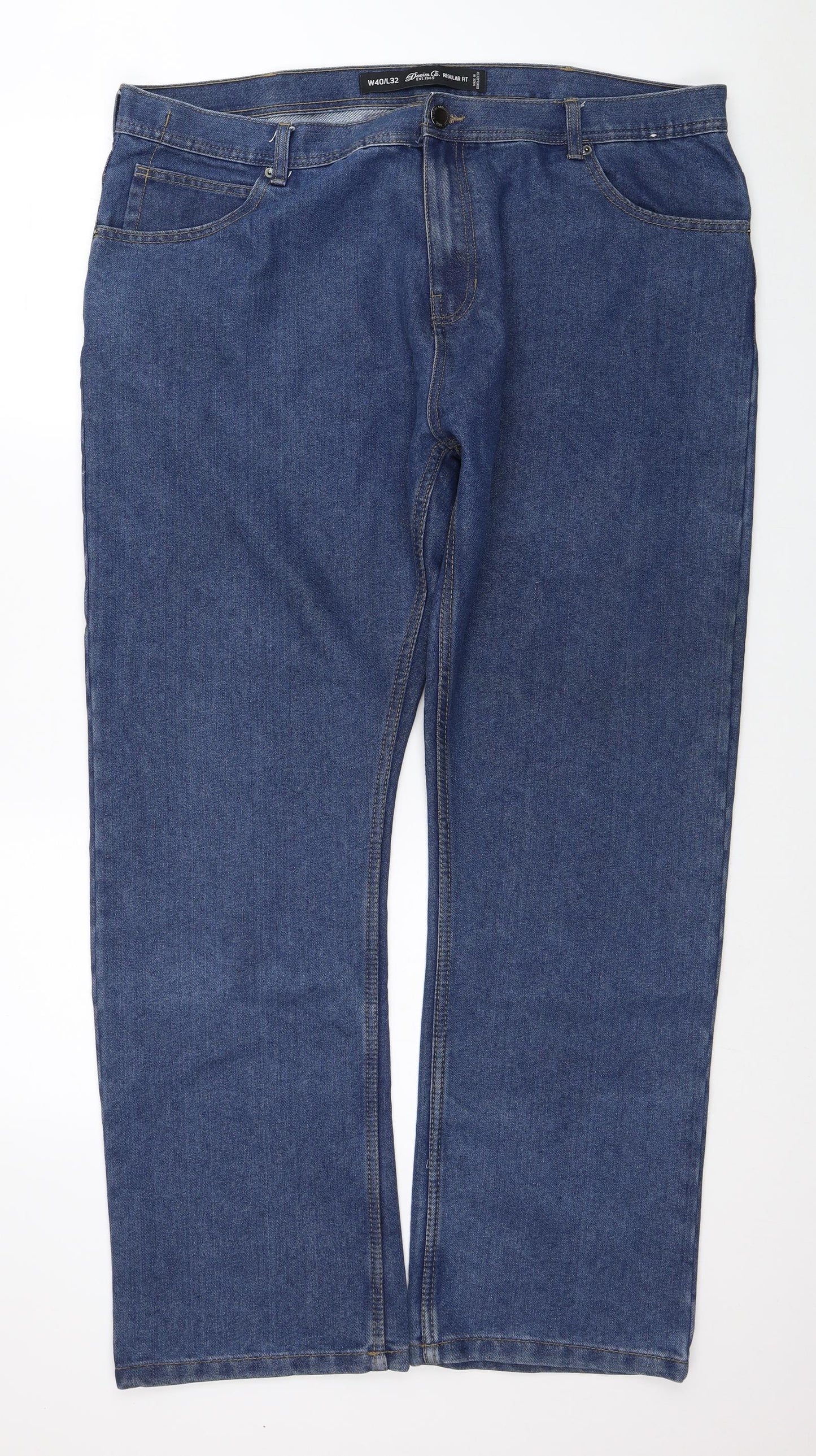 Denim & Co. Mens Blue Cotton Straight Jeans Size 40 in L32 in Regular Button