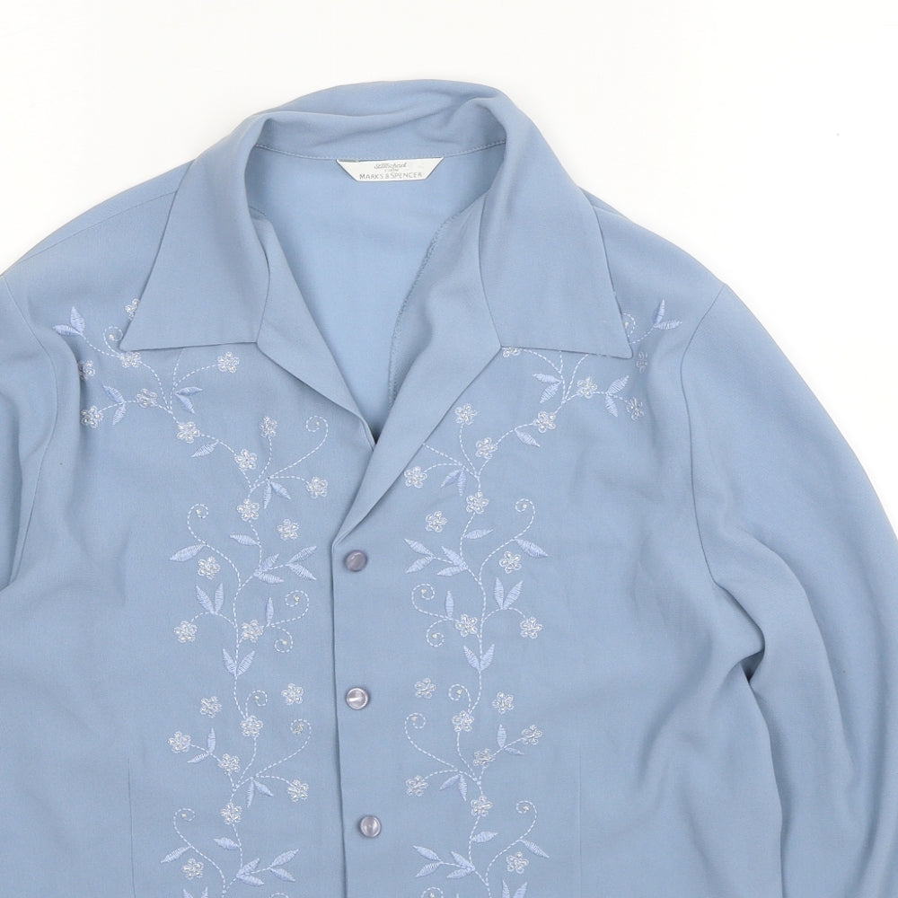 Marks and Spencer Womens Blue Floral Polyester Basic Button-Up Size 12 Collared