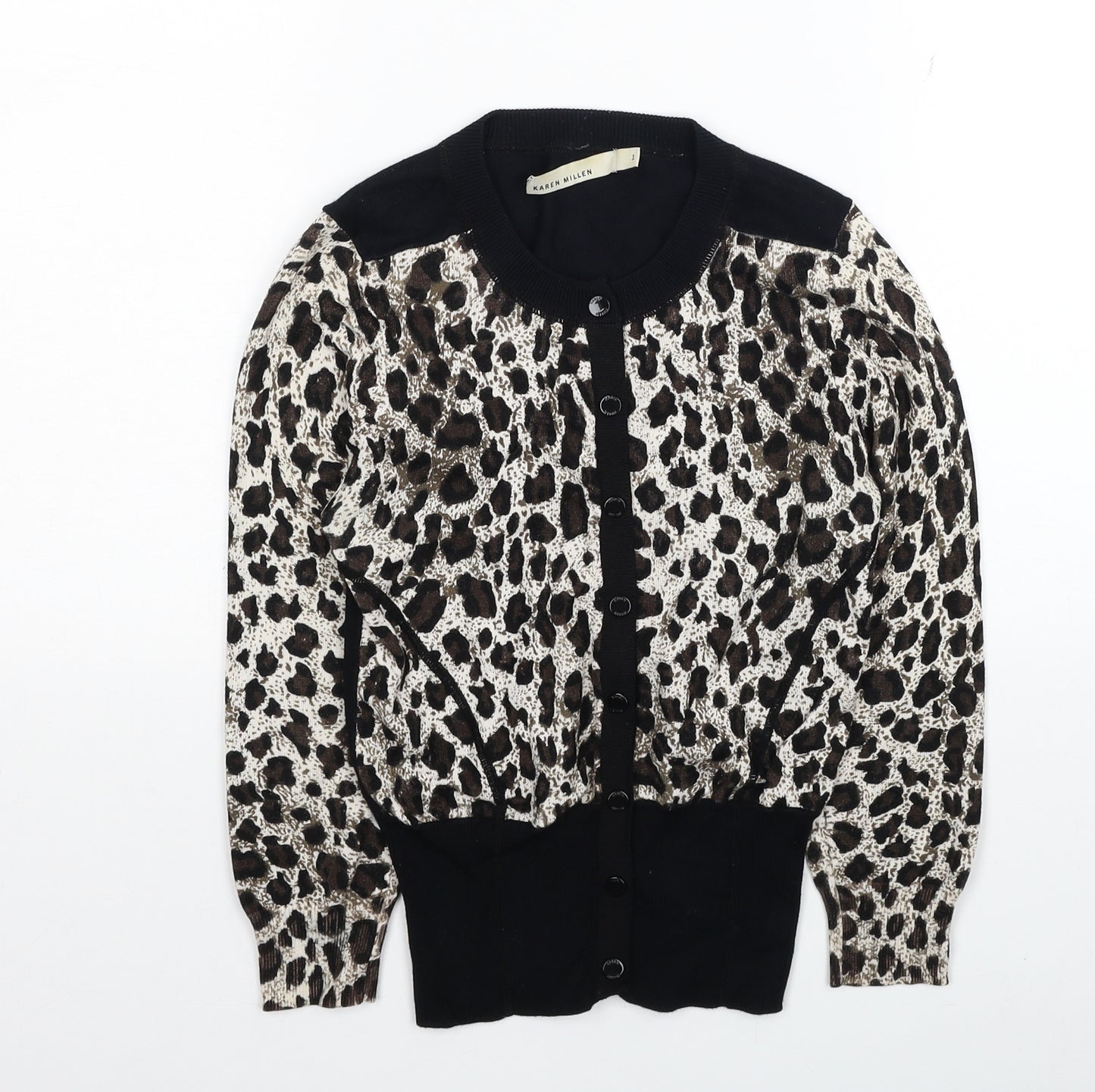 Karen Millen Womens Multicoloured Round Neck Animal Print Viscose Cardigan Jumper Size 6 - Leopard Print Label size 1