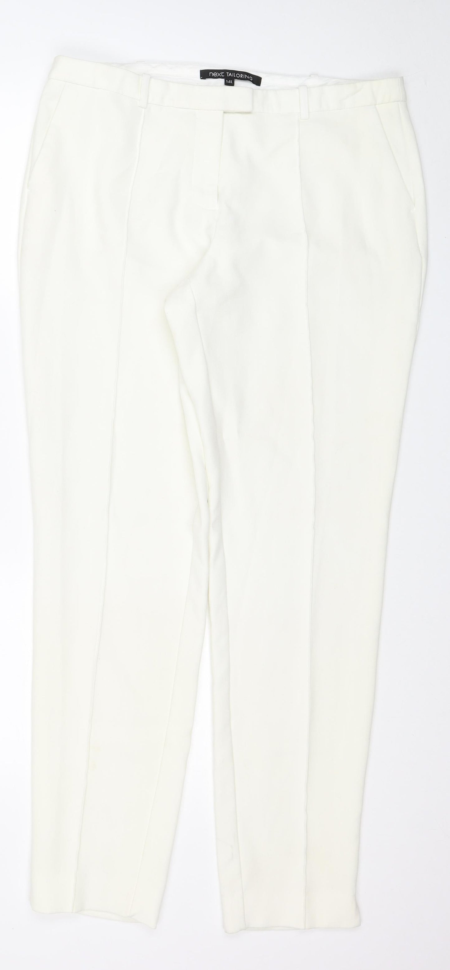 NEXT Womens White Polyester Trousers Size 14 L30 in Regular Zip