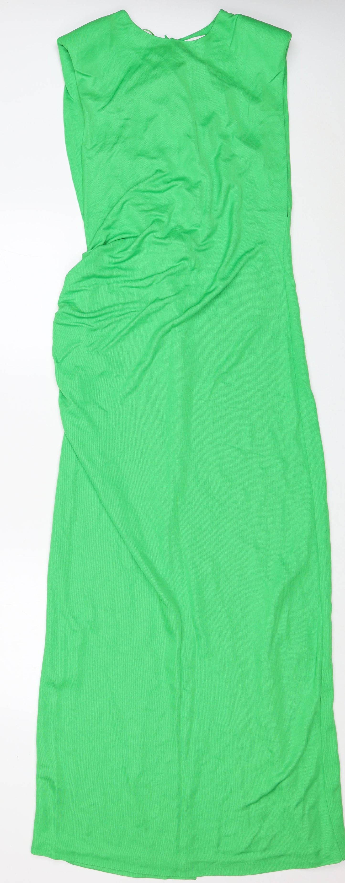 Zara Womens Green Viscose Maxi Size XL Scoop Neck Zip