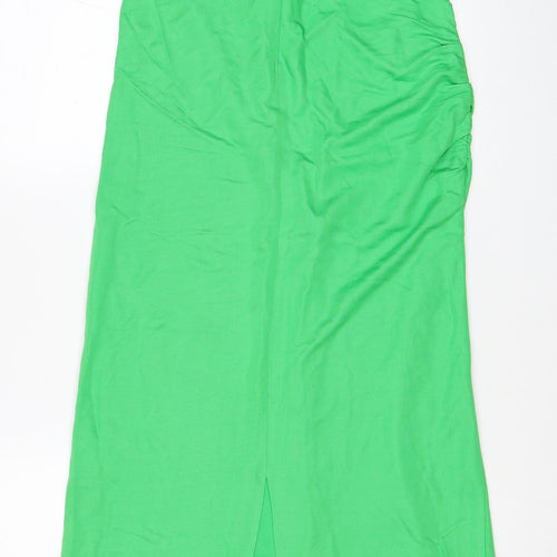 Zara Womens Green Viscose Maxi Size XL Scoop Neck Zip