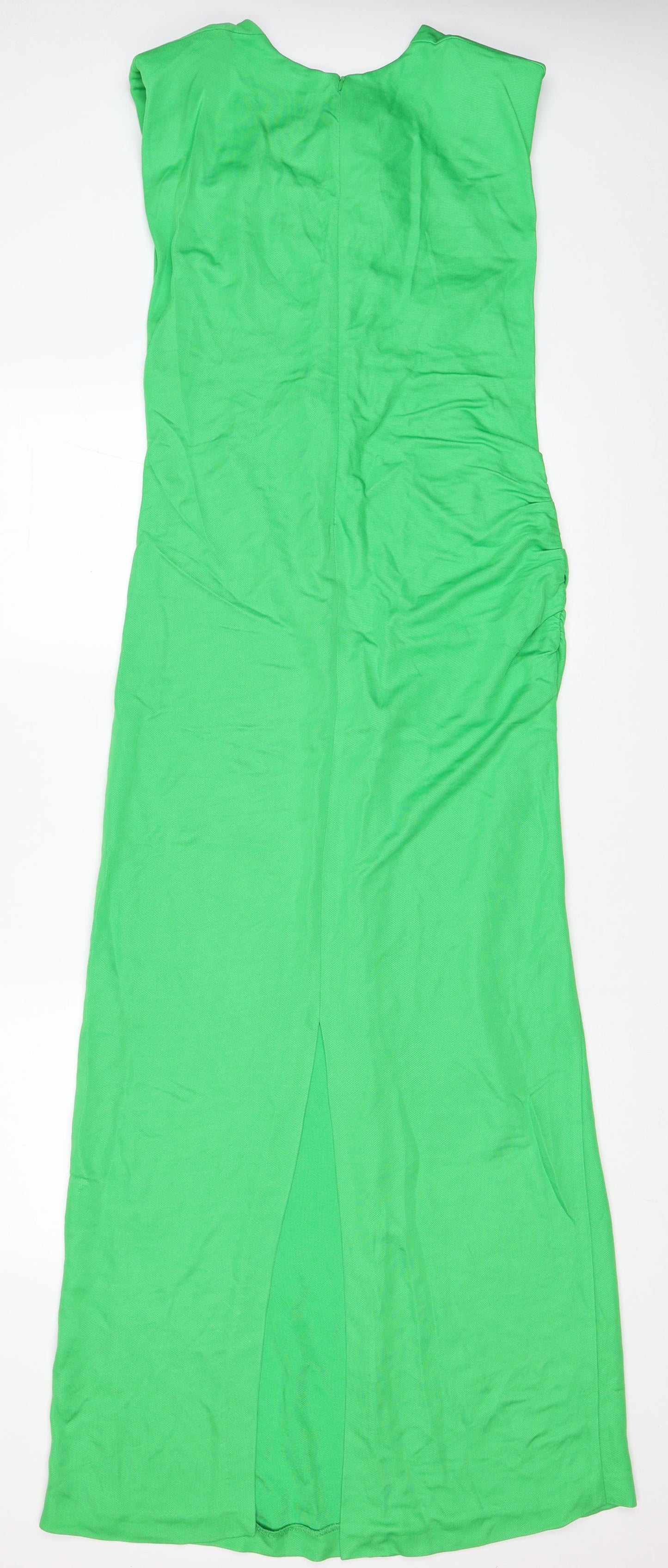 Zara Womens Green Viscose Maxi Size XL Scoop Neck Zip