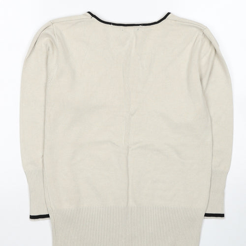 Roman Womens Beige Scoop Neck Polka Dot Acrylic Pullover Jumper Size 10