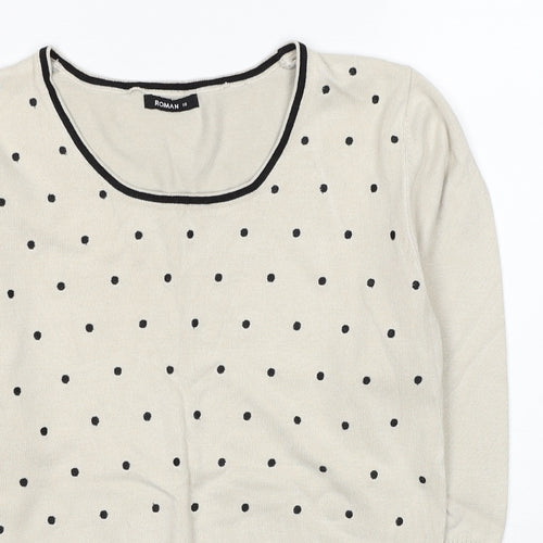 Roman Womens Beige Scoop Neck Polka Dot Acrylic Pullover Jumper Size 10