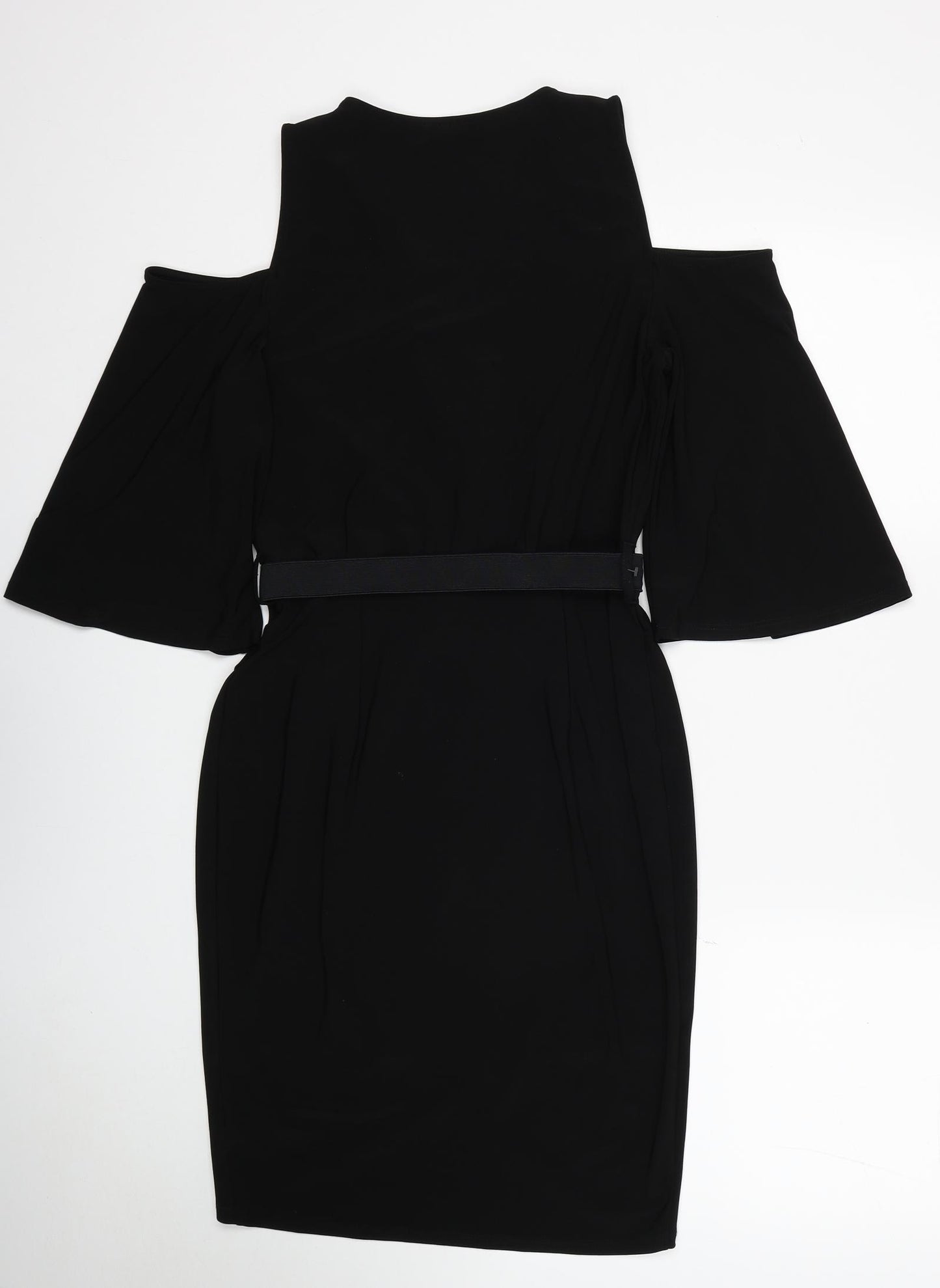 River Island Womens Black Polyester Pencil Dress Size 10 V-Neck Pullover - Cold Shoulder