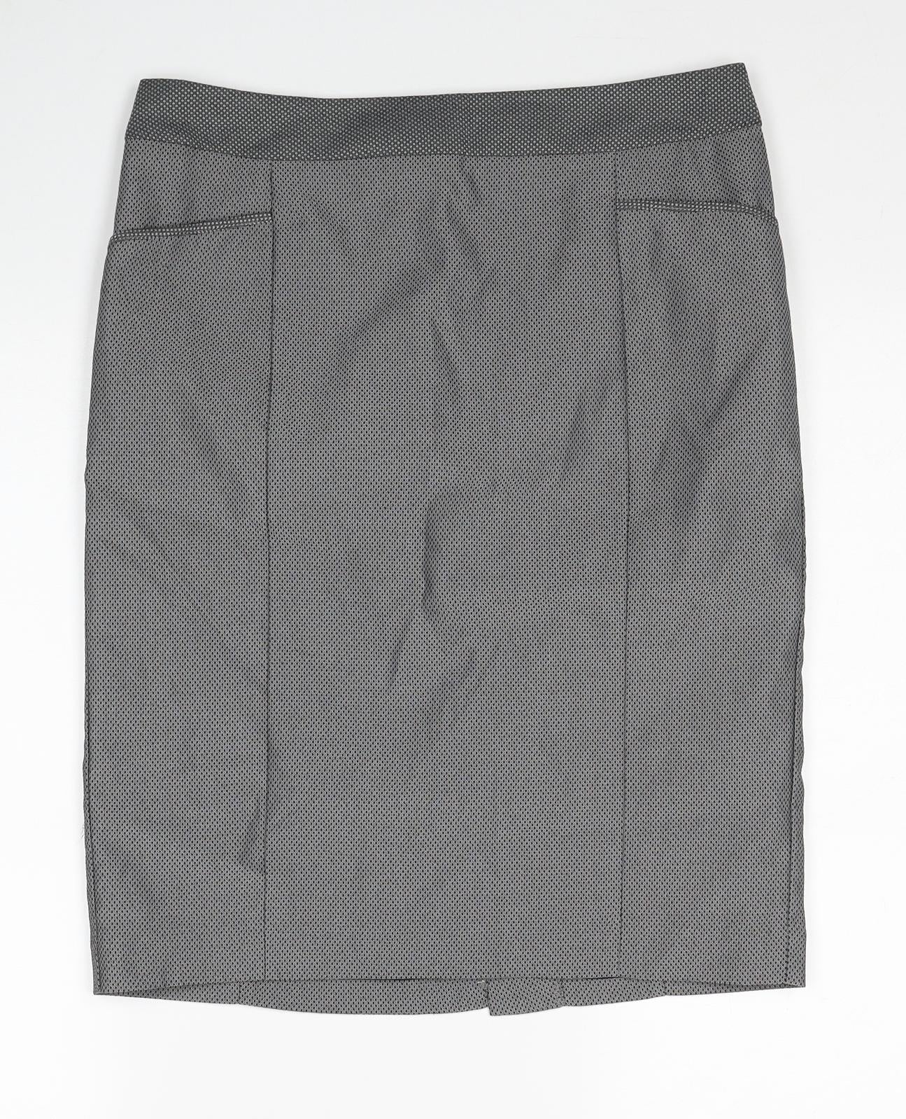 NEXT Womens Grey Geometric Polyester Straight & Pencil Skirt Size 10 Zip