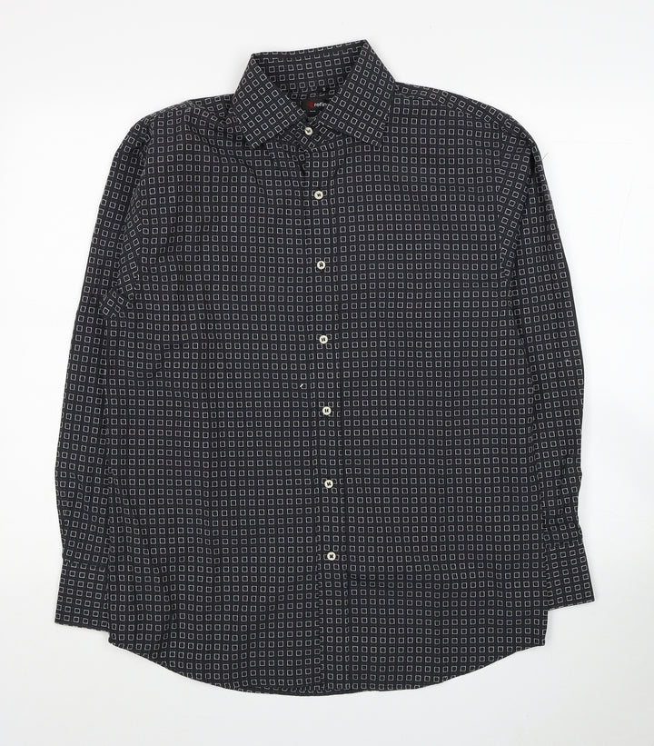 Refind Mens Black Geometric Polyester Dress Shirt Size S Collared Button