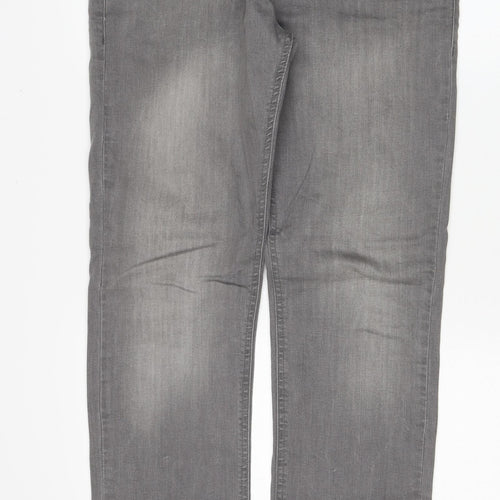 Denim & Co. Womens Grey Cotton Straight Jeans Size 32 in L32 in Regular Button