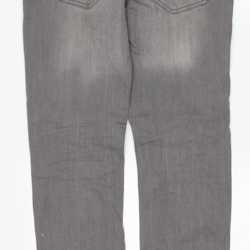 Denim & Co. Womens Grey Cotton Straight Jeans Size 32 in L32 in Regular Button