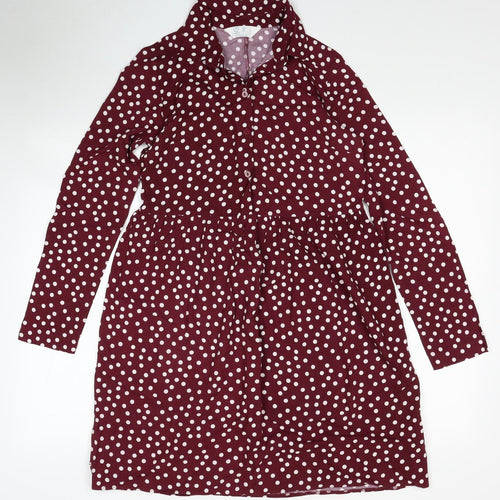 Primark Womens Red Polka Dot Viscose Shirt Dress Size 4 Collared Pullover
