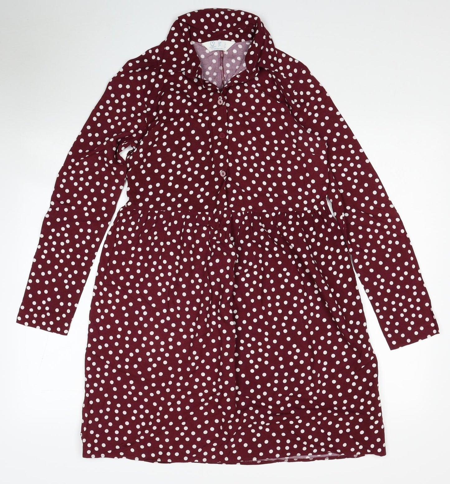 Primark Womens Red Polka Dot Viscose Shirt Dress Size 4 Collared Pullover
