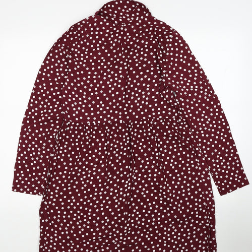 Primark Womens Red Polka Dot Viscose Shirt Dress Size 4 Collared Pullover