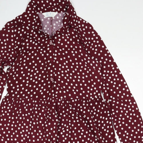 Primark Womens Red Polka Dot Viscose Shirt Dress Size 4 Collared Pullover